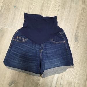 Indigo Blue large maternity jean shorts with secret belly panel